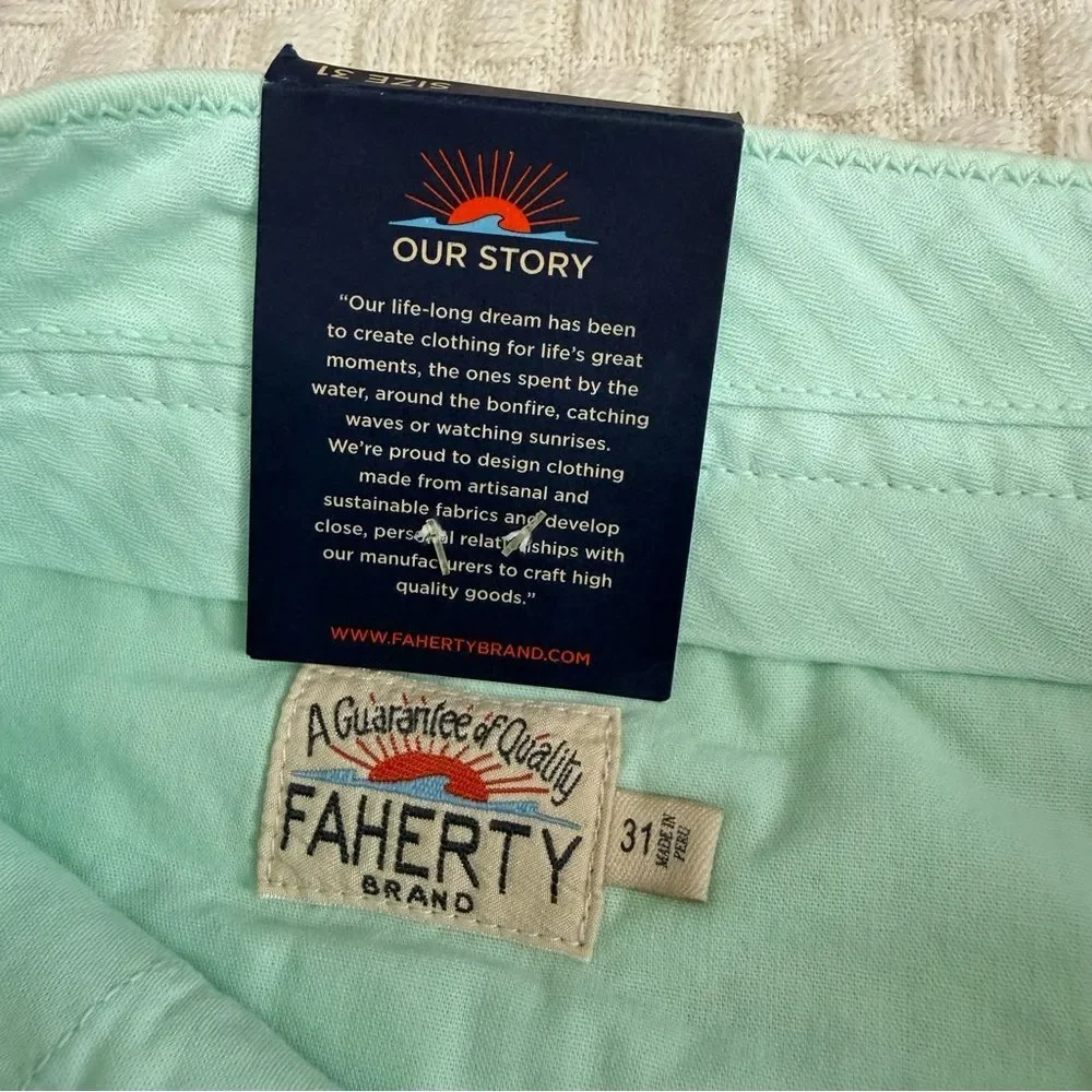 NWT Faherty Size 31 Cloud Cotton Harbor Shorts 8” Inseam Sea Foam MBC0003